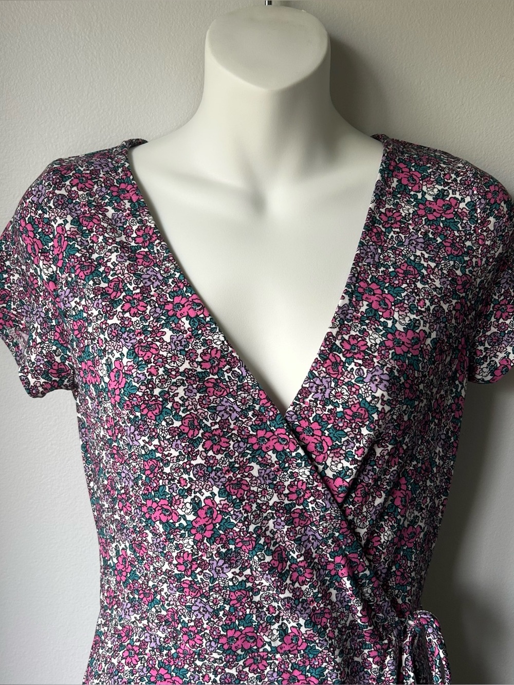 Pink Floral Mock Wrap Maxi Dress Women’s Size M